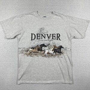 Anvil Denver Colorado Horse T-Shirt Mens Large Gray‎ Vintage 1993 Sansegal Tee